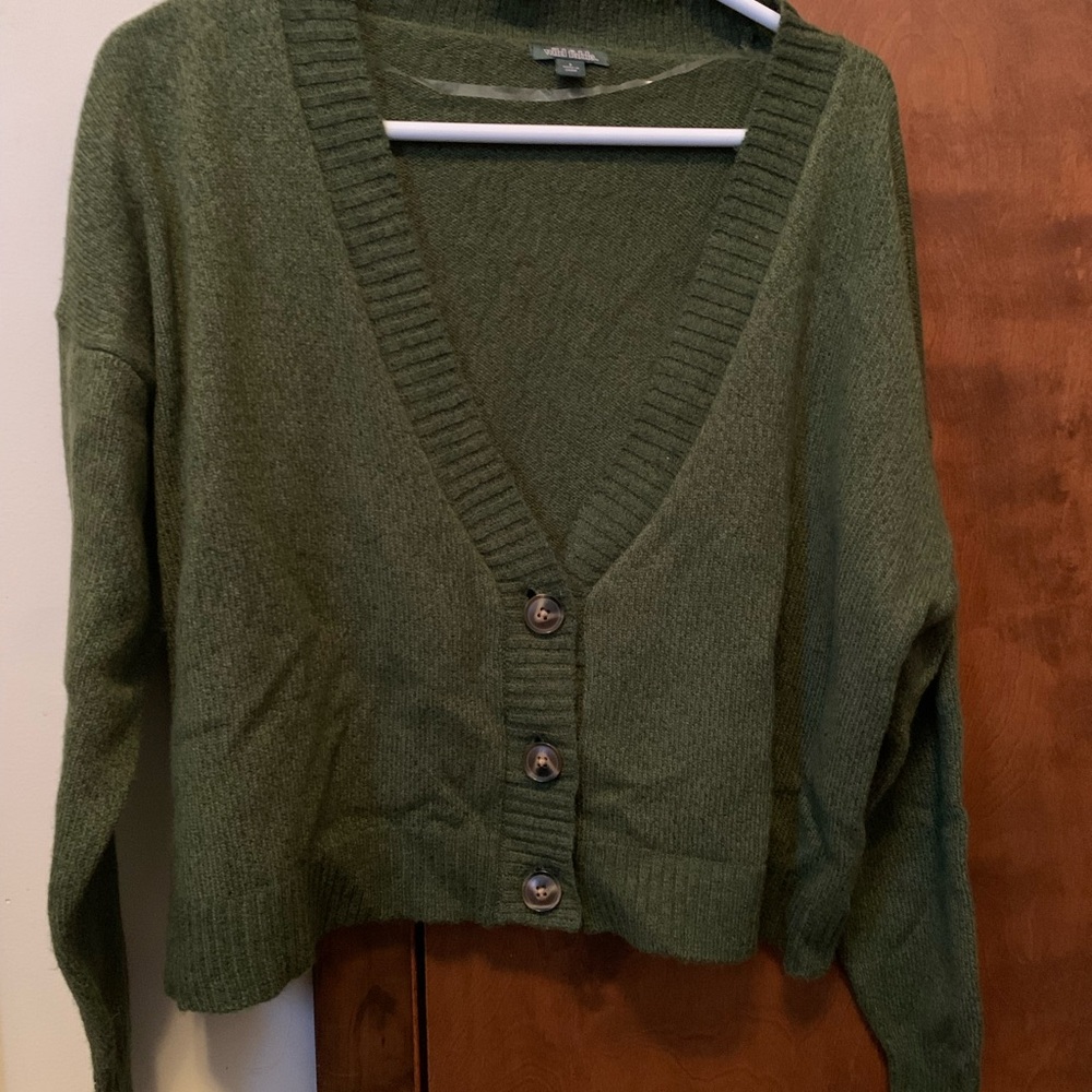 Green Cropped button up sweater